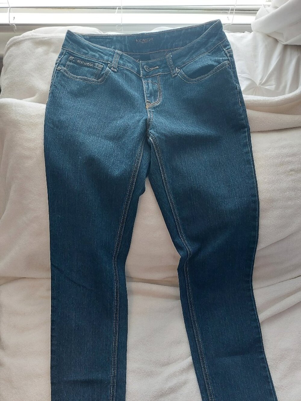 Vintage Rocawear Crochet Pocket Dark Wash Skinny Jeans Size 7 Juniors 8 Women